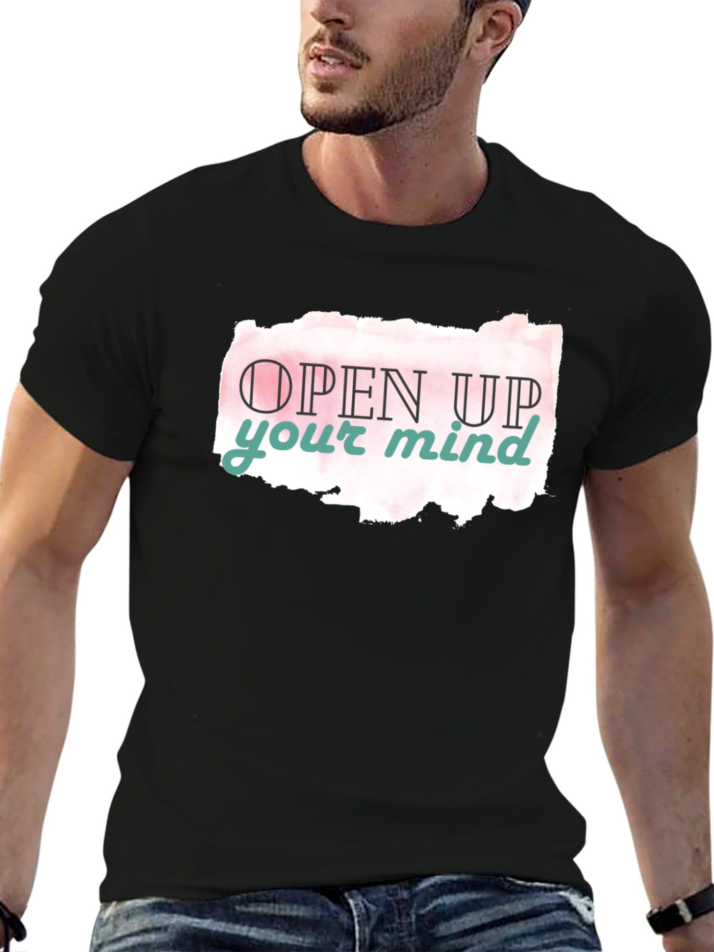 Open Mind Graphic Tee - Black Casual T-Shirt