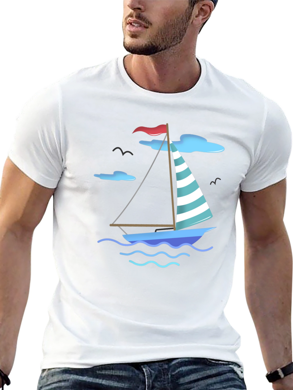 Nautical Sailboat Graphic Tee - Black Cotton T-Shirt