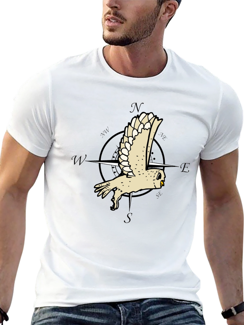 Owl Compass Graphic Tee - Mens Black T-Shirt