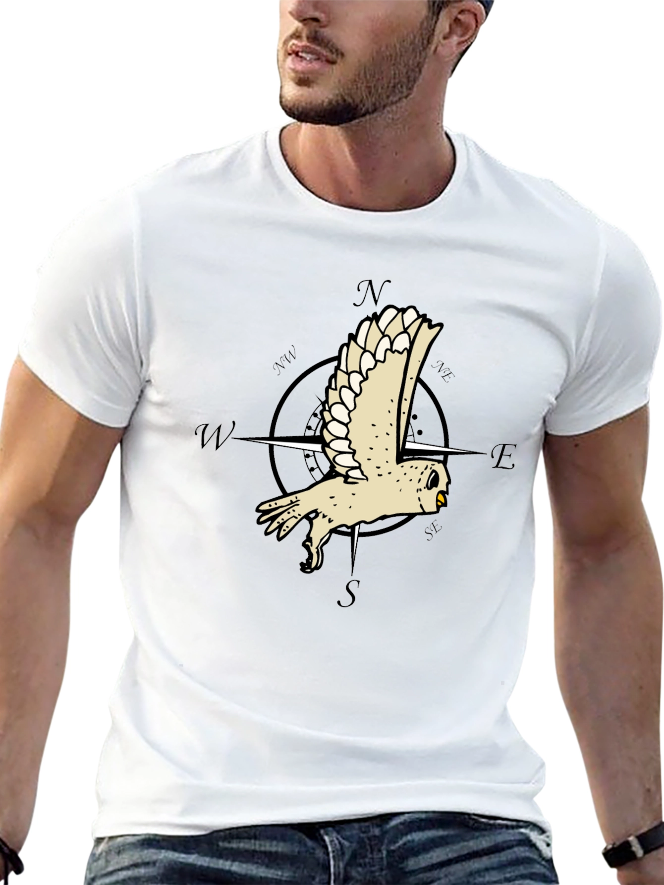 Owl Compass Graphic Tee - Mens Black T-Shirt