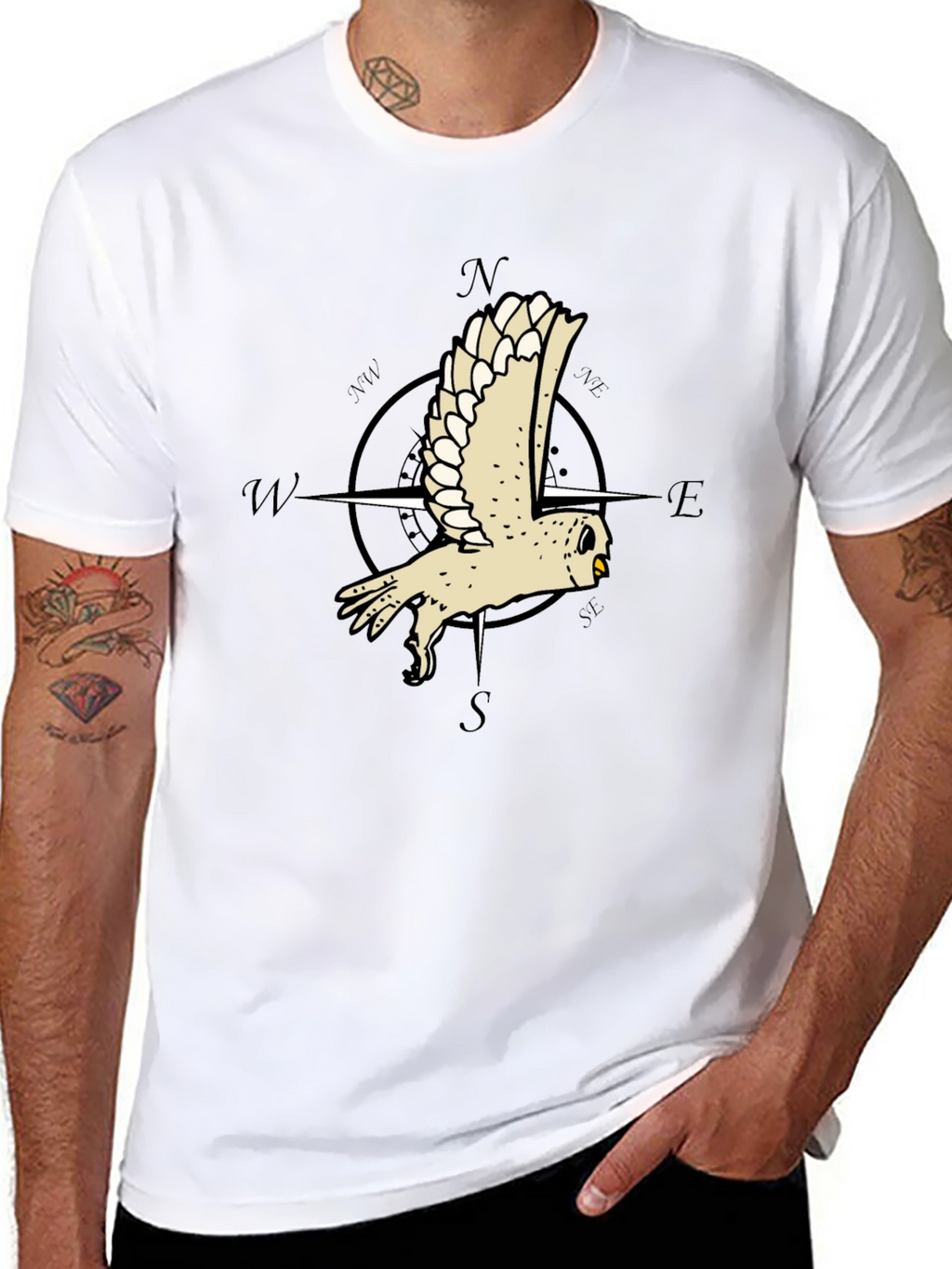 Owl Compass Graphic Tee - Mens Black T-Shirt
