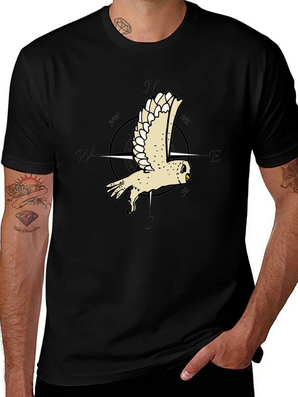 Owl Compass Graphic Tee - Mens Black T-Shirt
