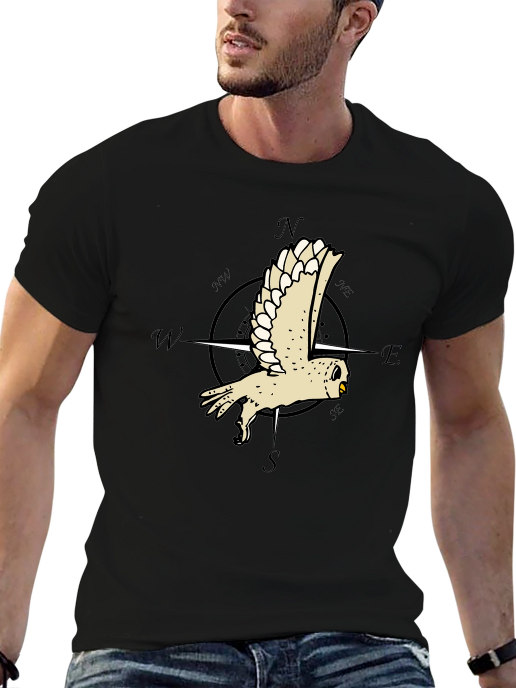 Owl Compass Graphic Tee - Mens Black T-Shirt
