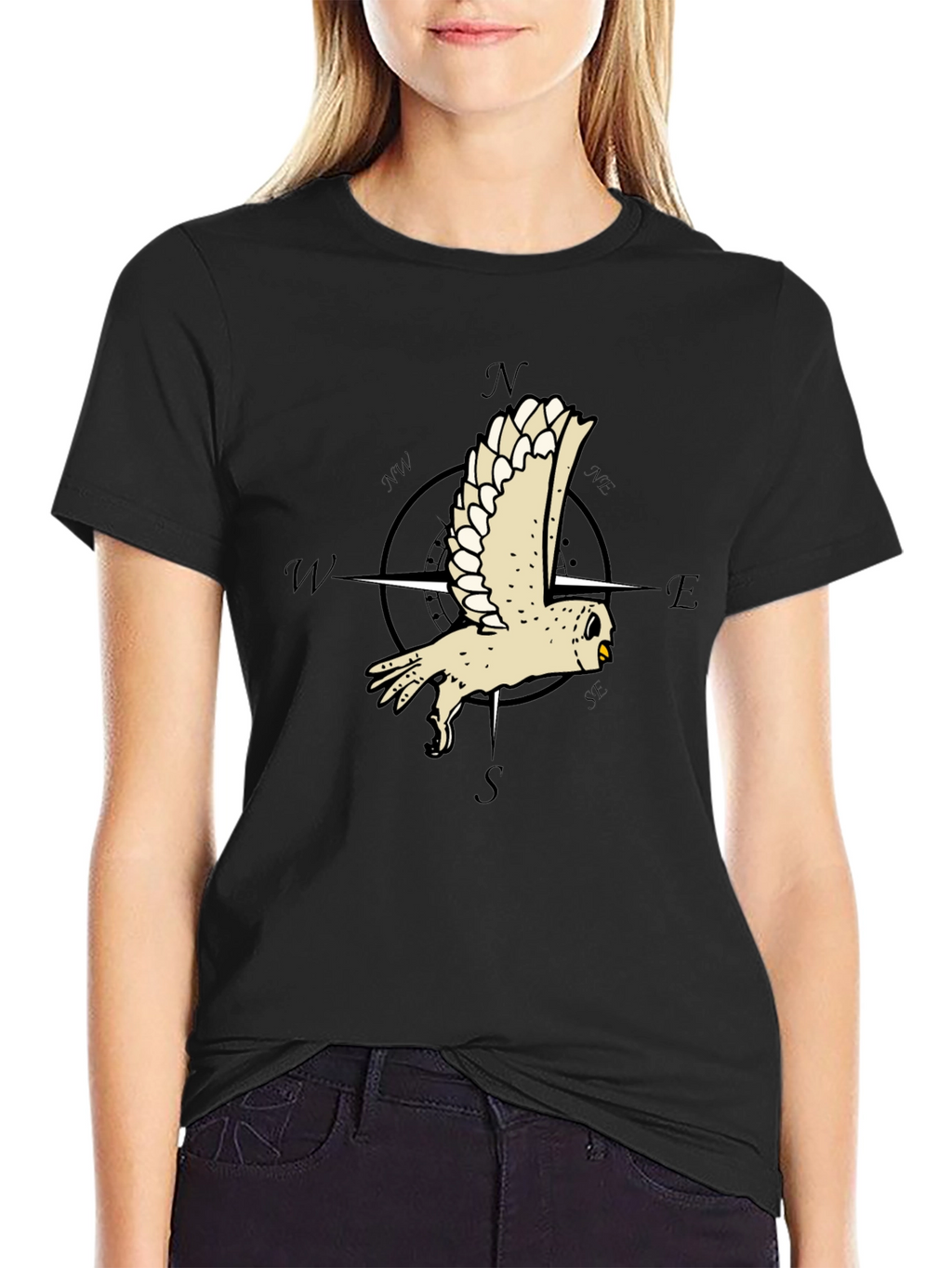 Owl Compass Graphic Tee - Mens Black T-Shirt