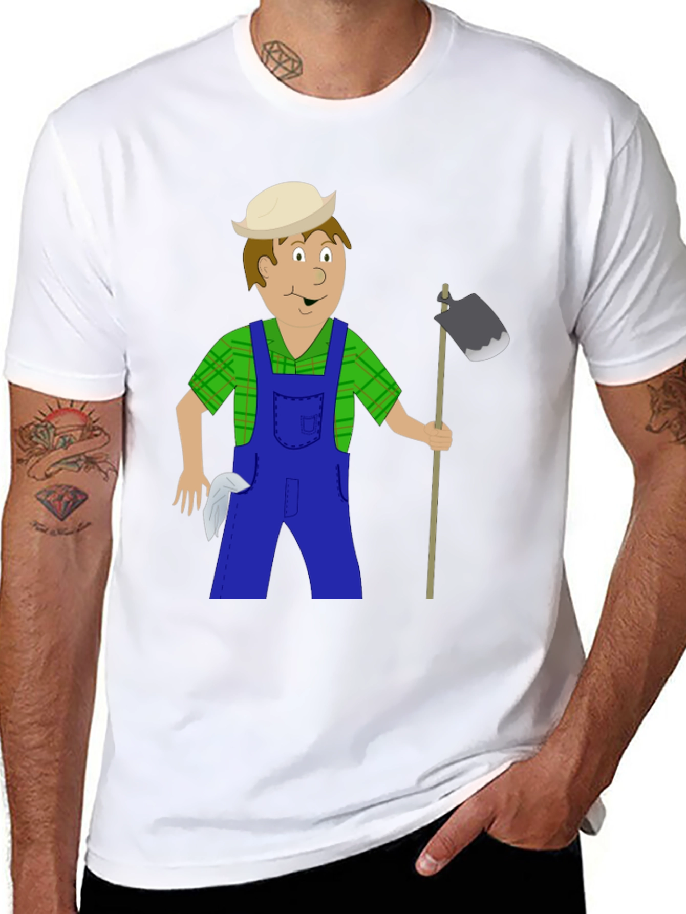 Cartoon Farmer Black T-Shirt
