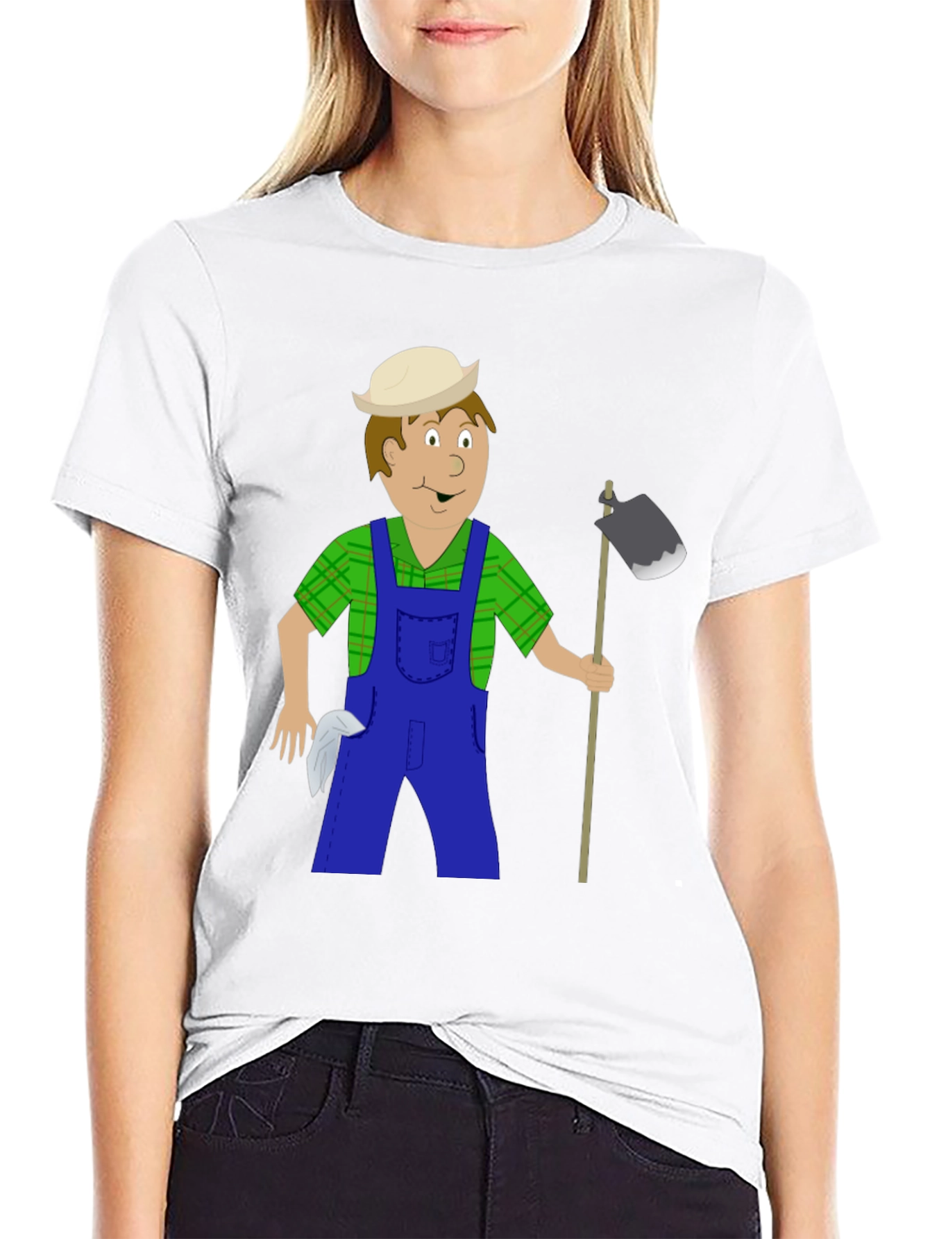 Cartoon Farmer Black T-Shirt