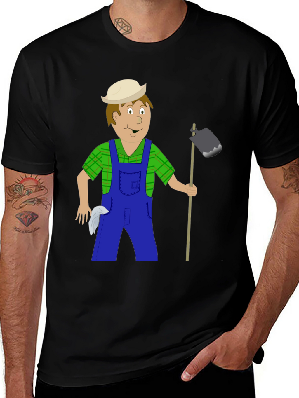 Cartoon Farmer Black T-Shirt