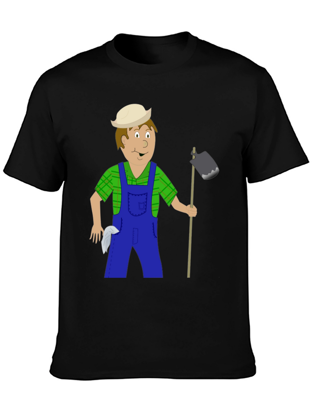 Cartoon Farmer Black T-Shirt