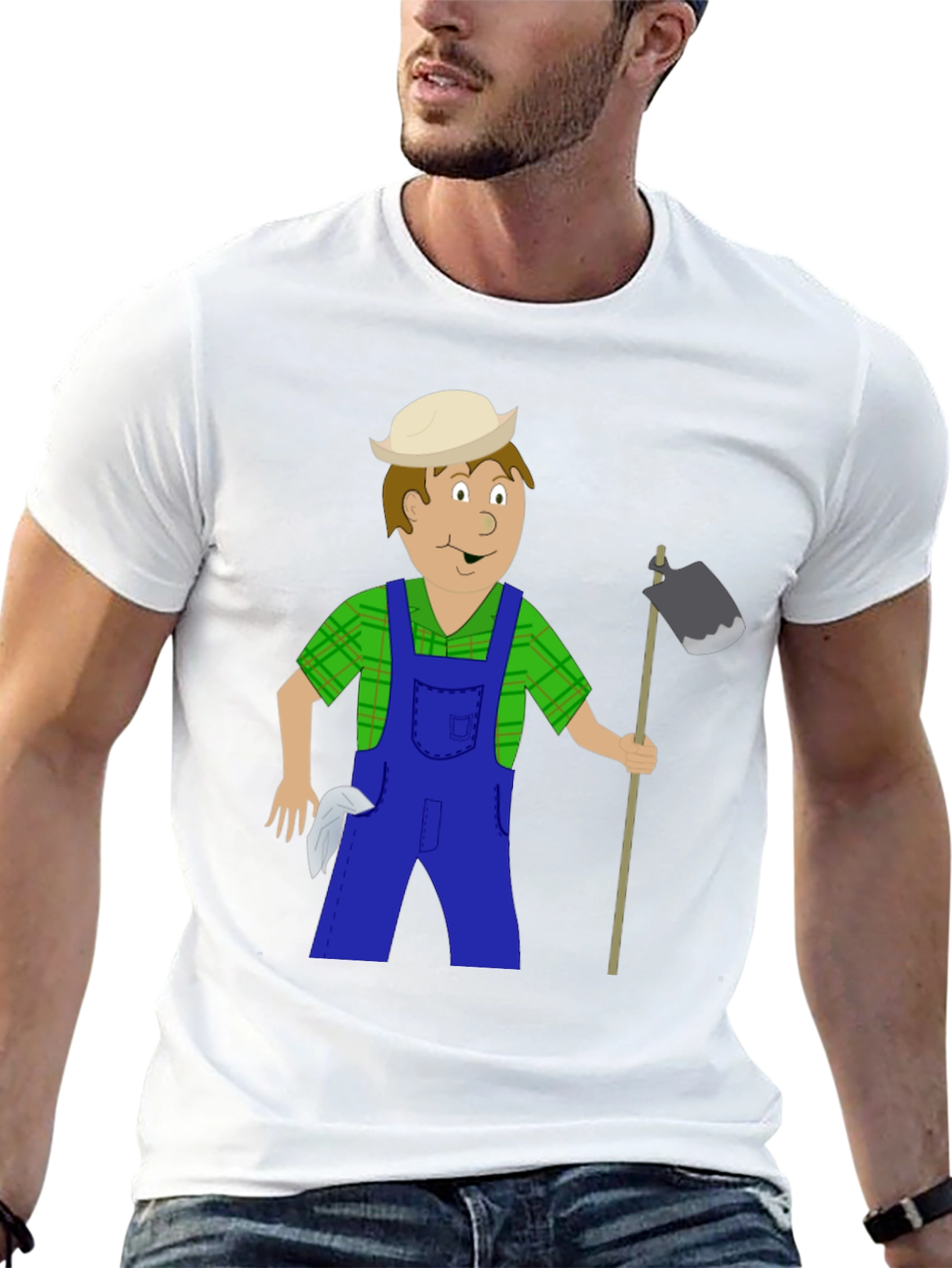 Cartoon Farmer Black T-Shirt