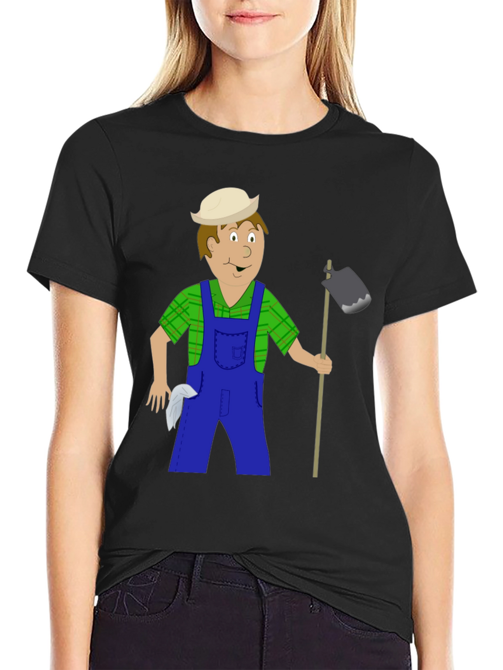 Cartoon Farmer Black T-Shirt