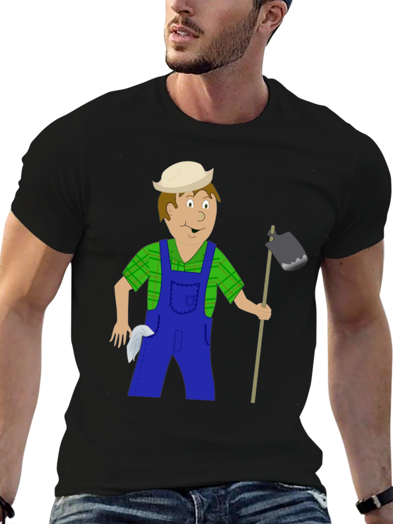 Cartoon Farmer Black T-Shirt