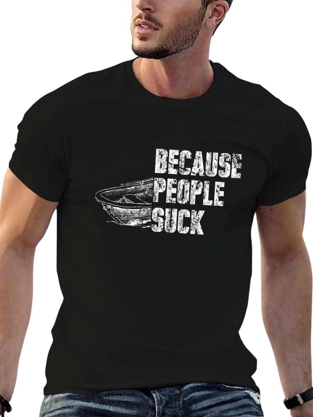 Because People Suck Boat Graphic T-Shirt