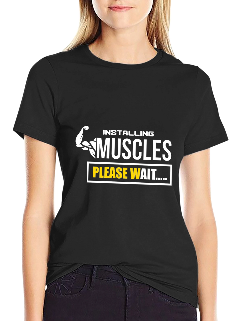 Installing Muscles Black T-Shirt - Gym Humor