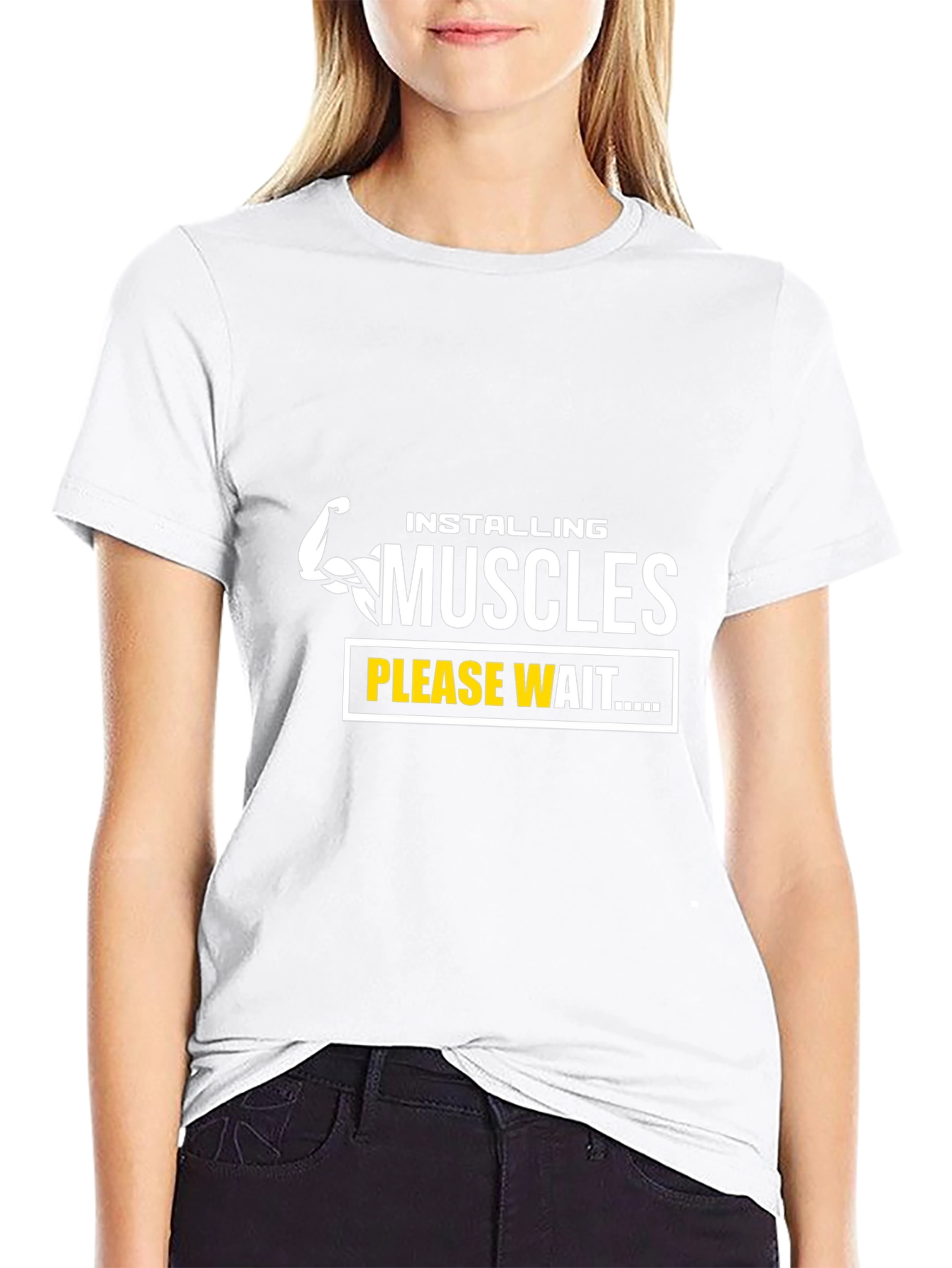 Installing Muscles Black T-Shirt - Gym Humor