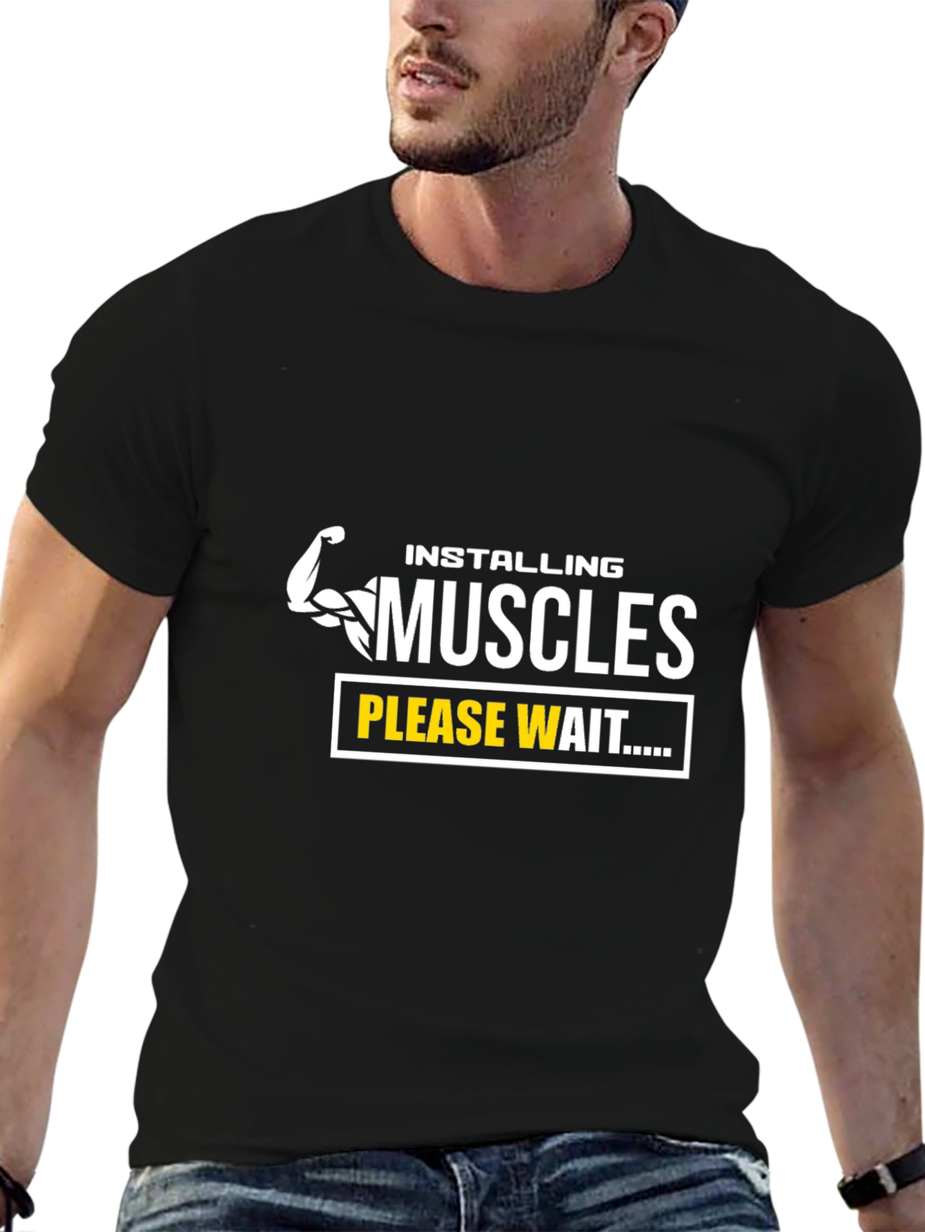 Installing Muscles Black T-Shirt - Gym Humor