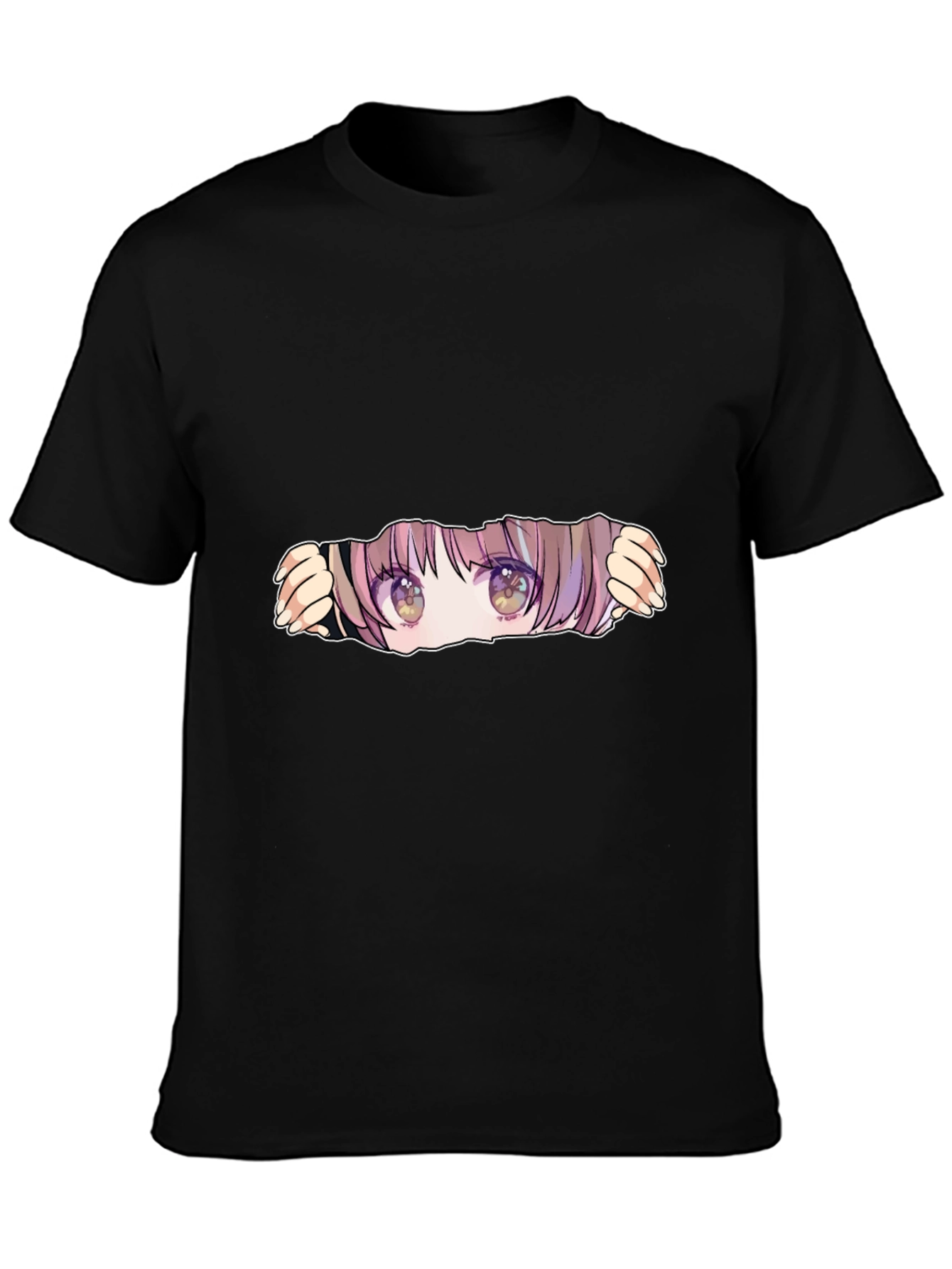 Anime Eyes Peek Black T-Shirt
