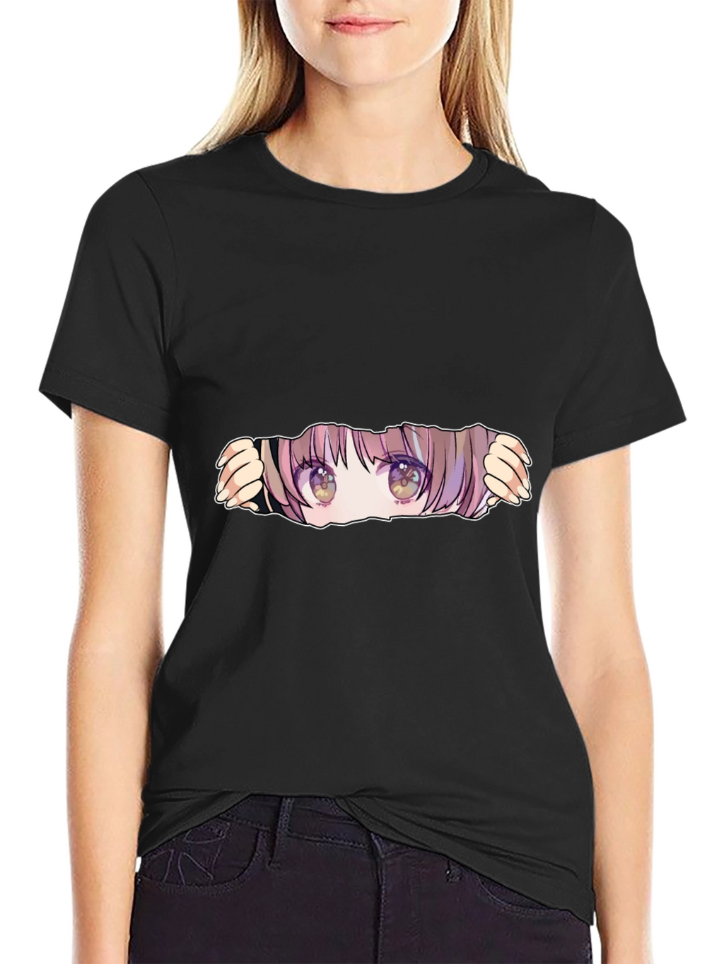 Anime Eyes Peek Black T-Shirt