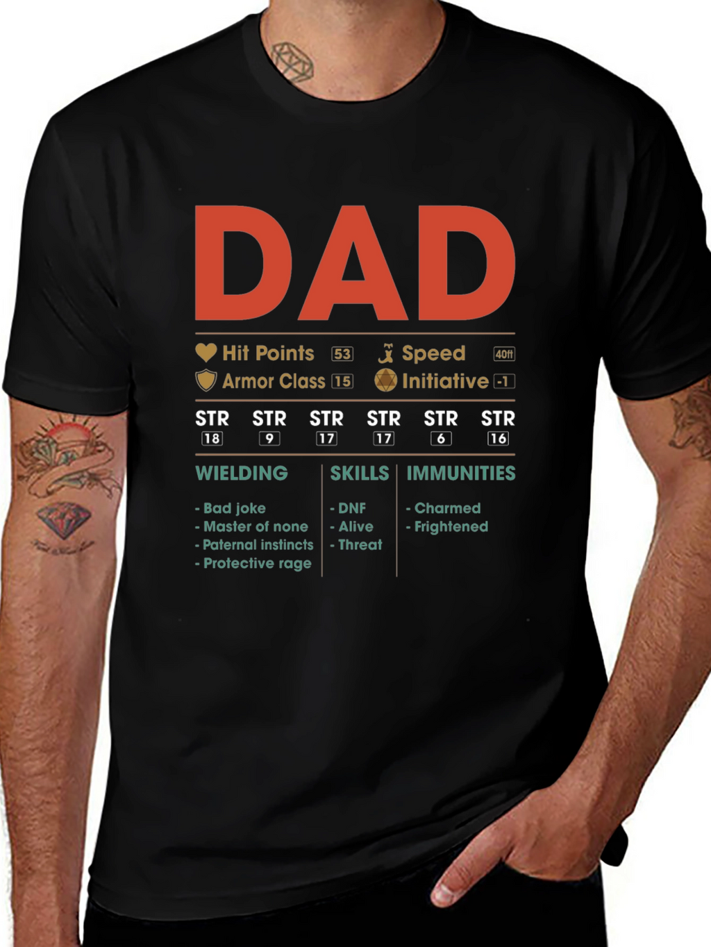 Dad RPG Stats Graphic T-Shirt - Gamer Father Gift