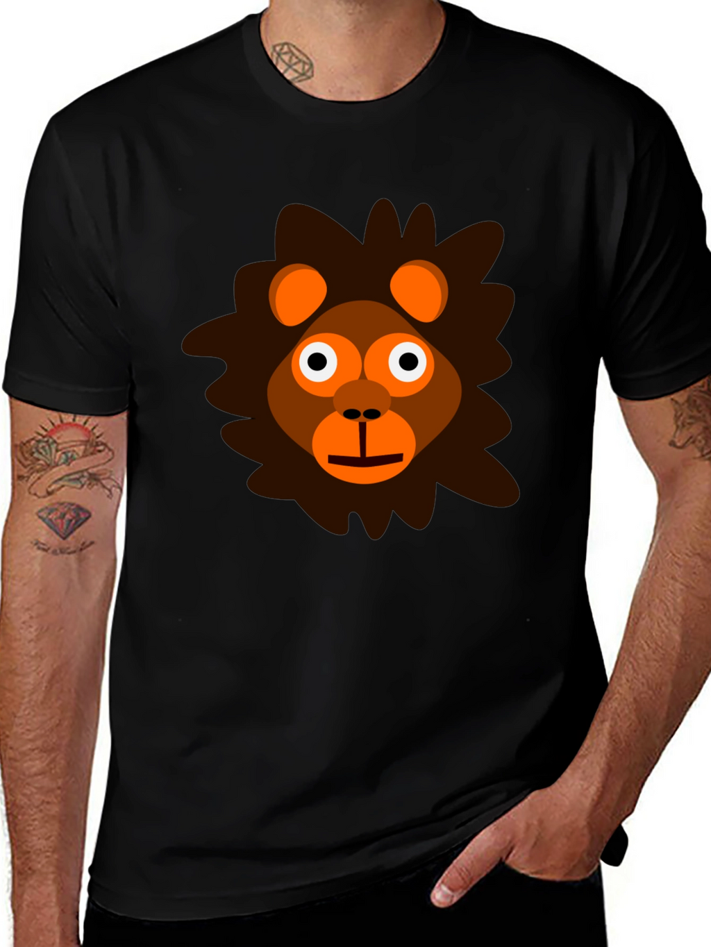 Cartoon Lion Graphic Tee - Black Unisex T-Shirt