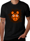 Cartoon Lion Graphic Tee - Black Unisex T-Shirt
