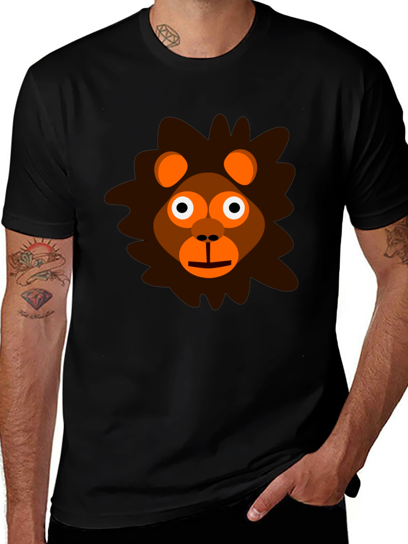 Cartoon Lion Graphic Tee - Black Unisex T-Shirt