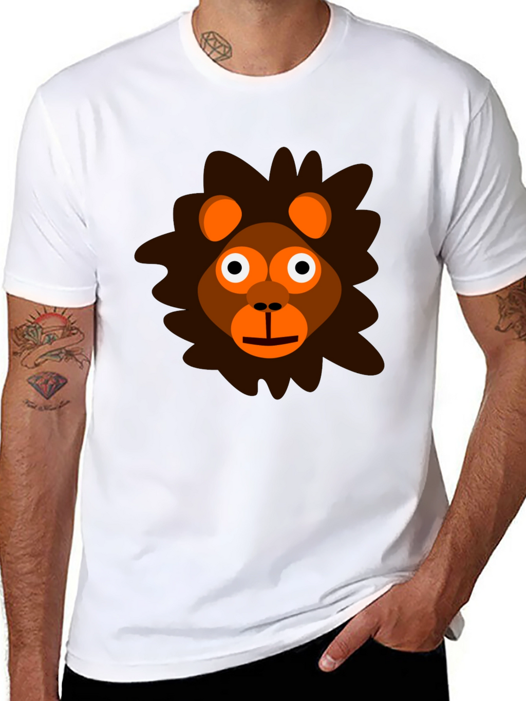 Cartoon Lion Graphic Tee - Black Unisex T-Shirt