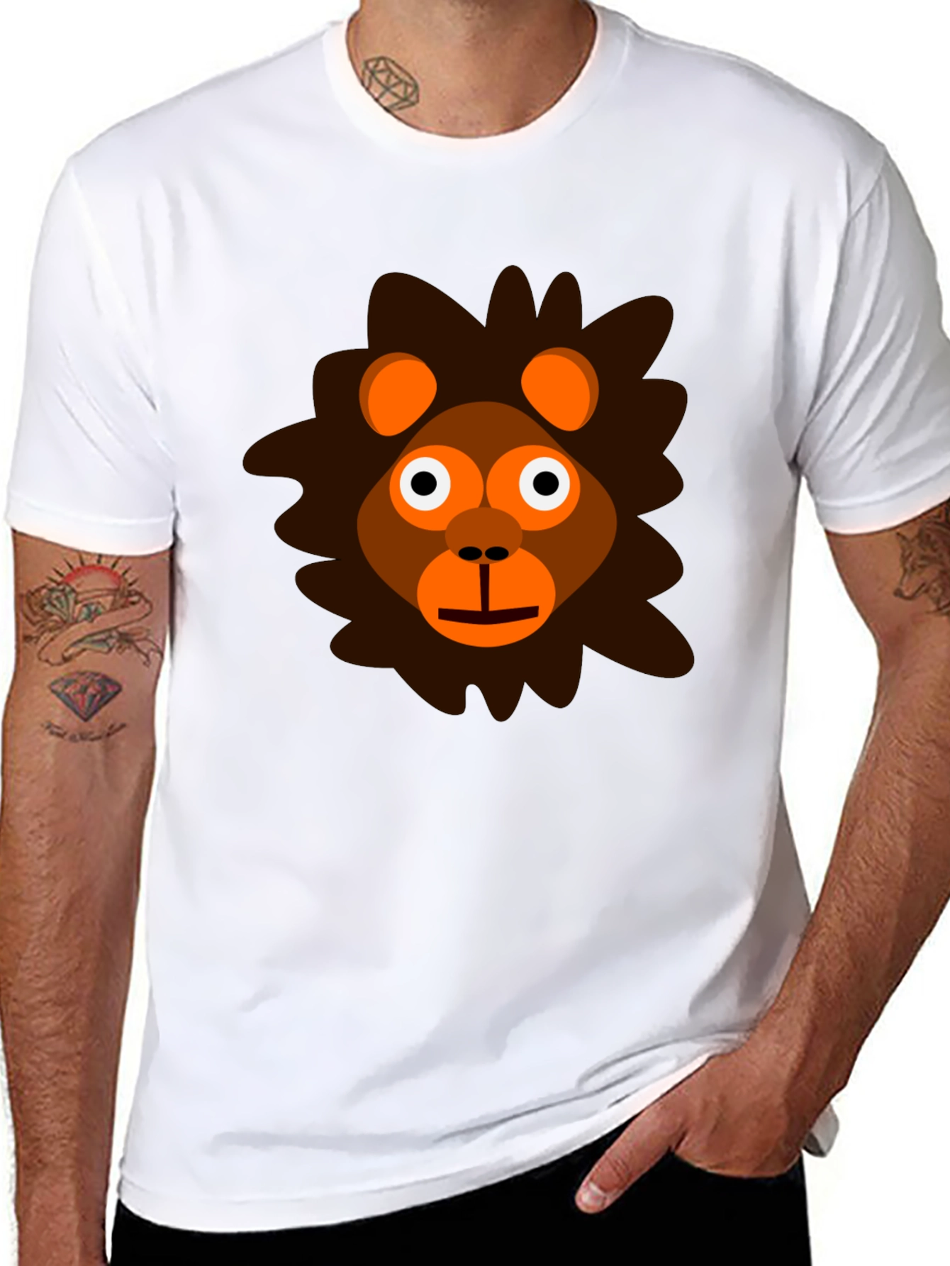 Cartoon Lion Graphic Tee - Black Unisex T-Shirt