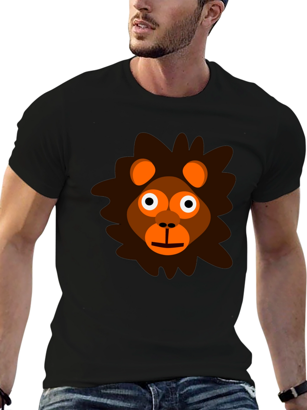 Cartoon Lion Graphic Tee - Black Unisex T-Shirt