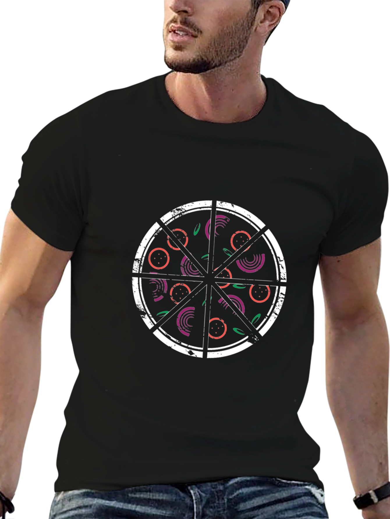 Pizza Slice Graphic Tee - Black Cotton T-Shirt