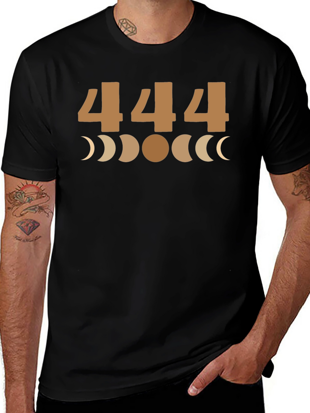 444 Angel Number Moon Phase Graphic Tee - Black