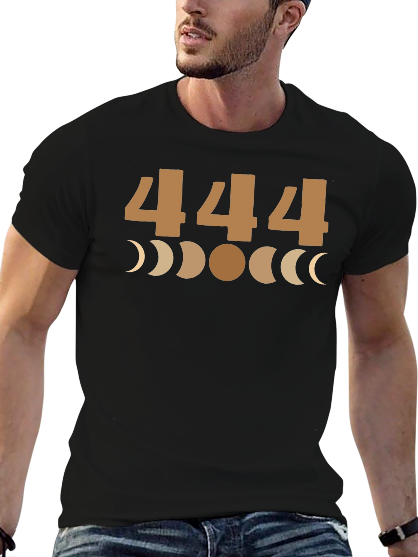 444 Angel Number Moon Phase Graphic Tee - Black