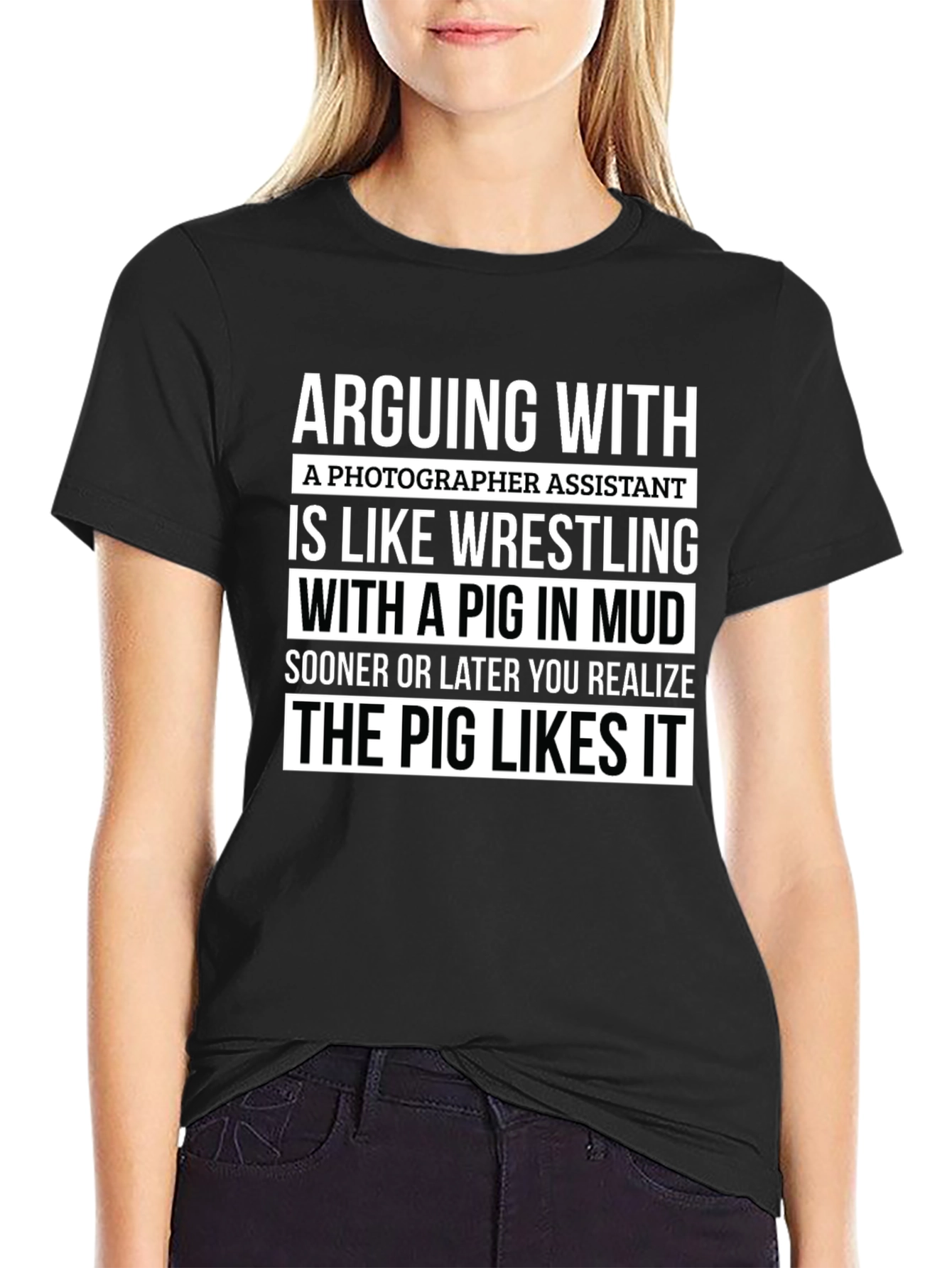 Photographer Assistant Pig Wrestling Novelty T-Shirt