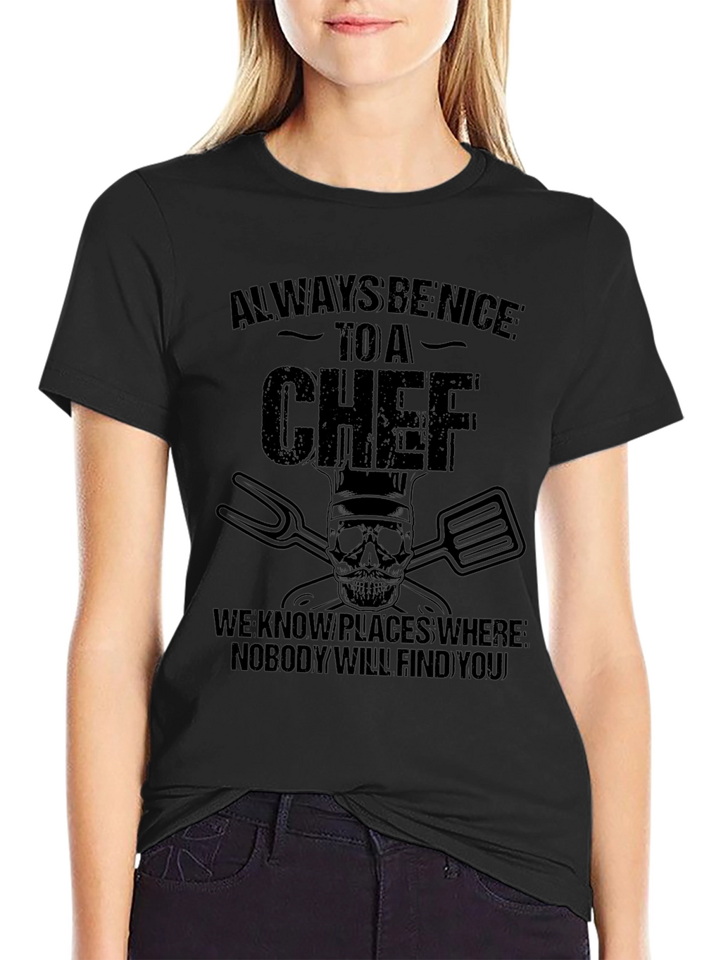 Always Be Nice to A Chef Black Graphic T-Shirt