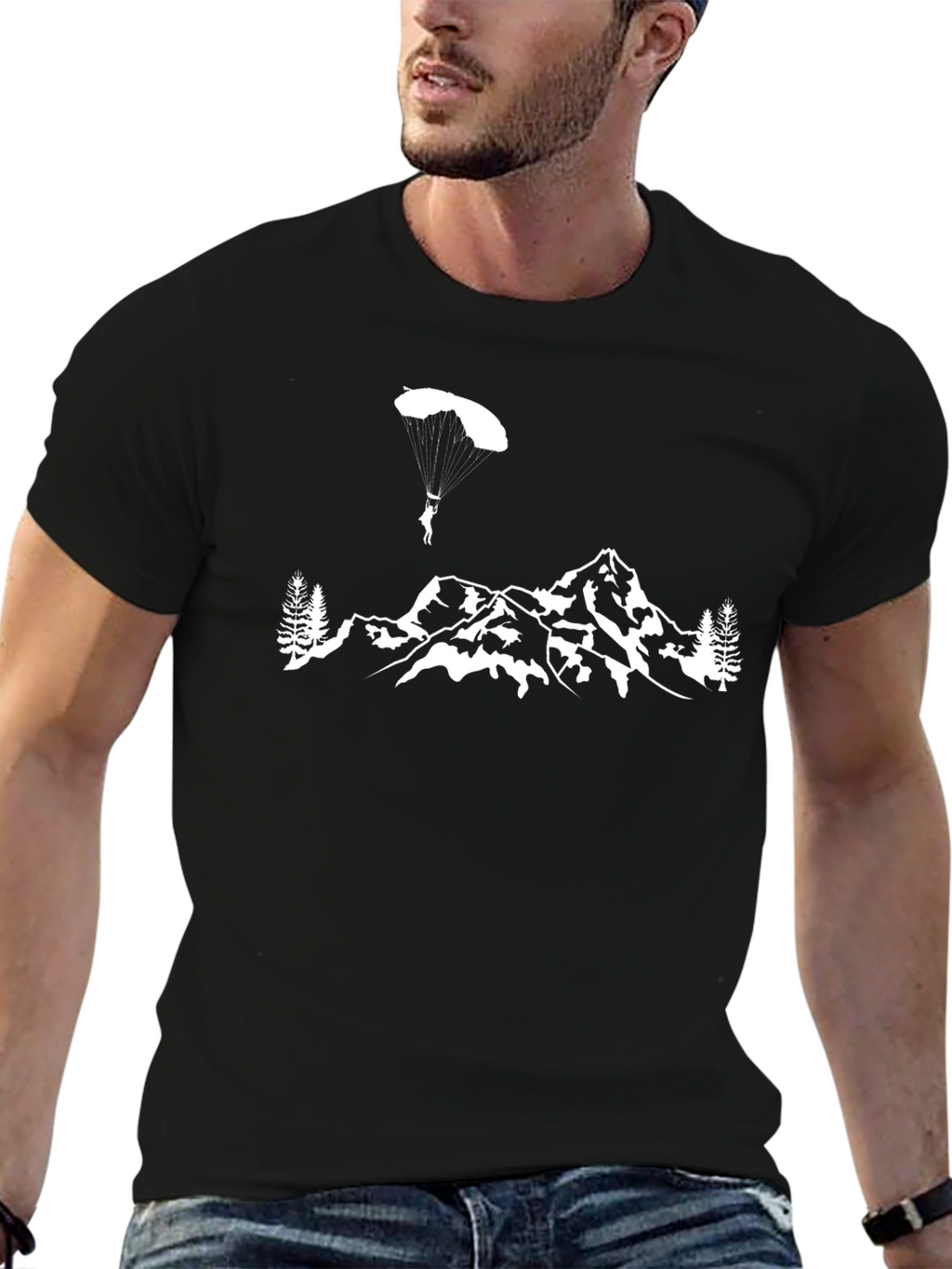 Parachute Mountain Graphic Tee - Black Cotton T-Shirt