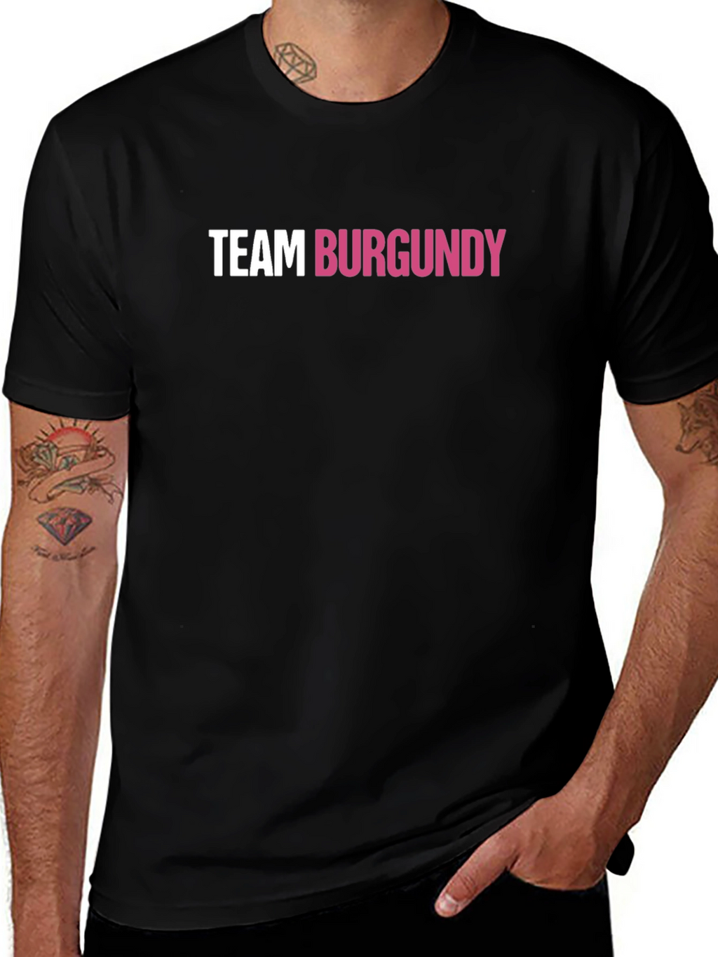 Team Burgundy Graphic Tee - Black Crew Neck Shirt