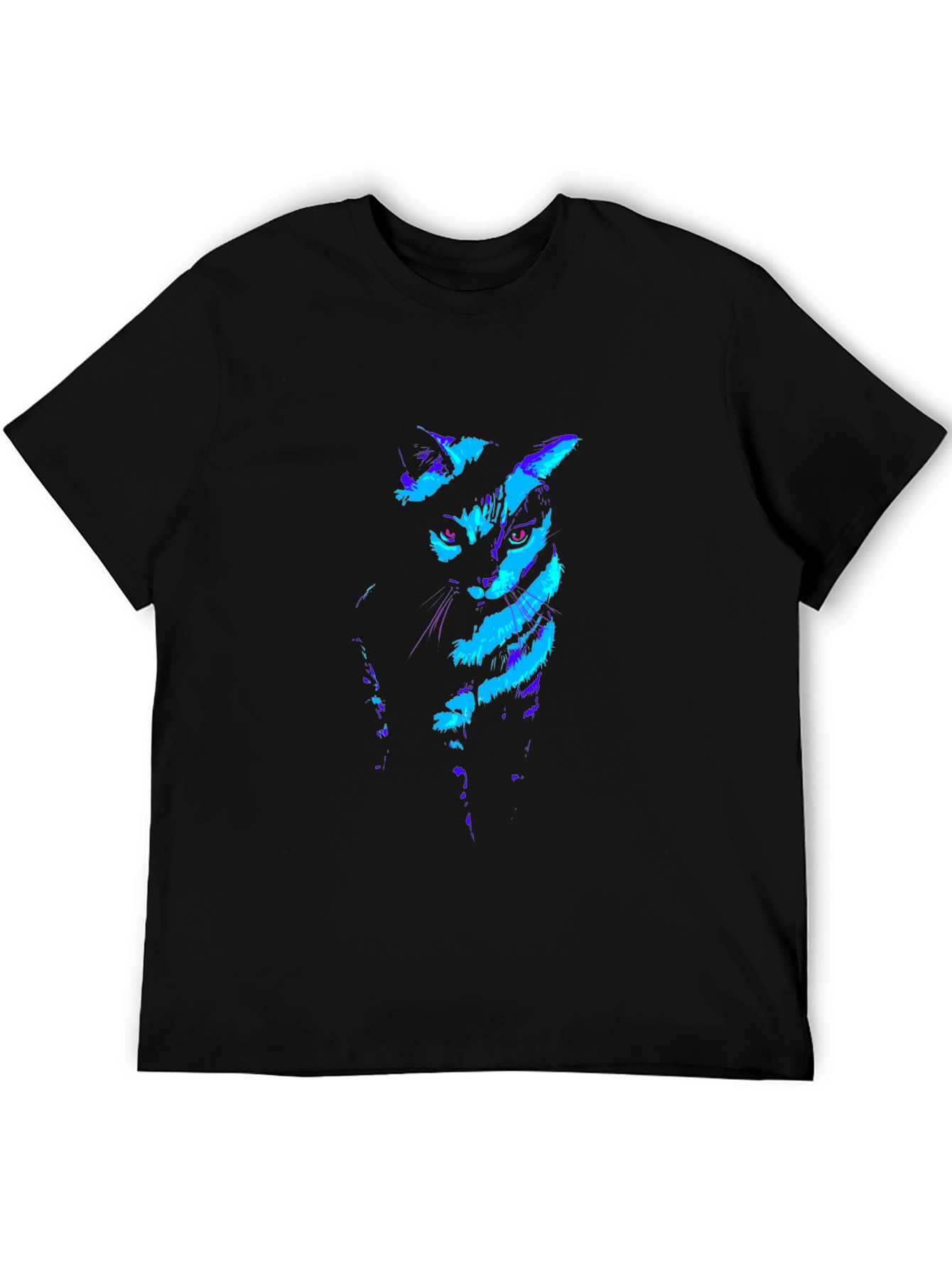 Neon Cat Graphic Black T-Shirt