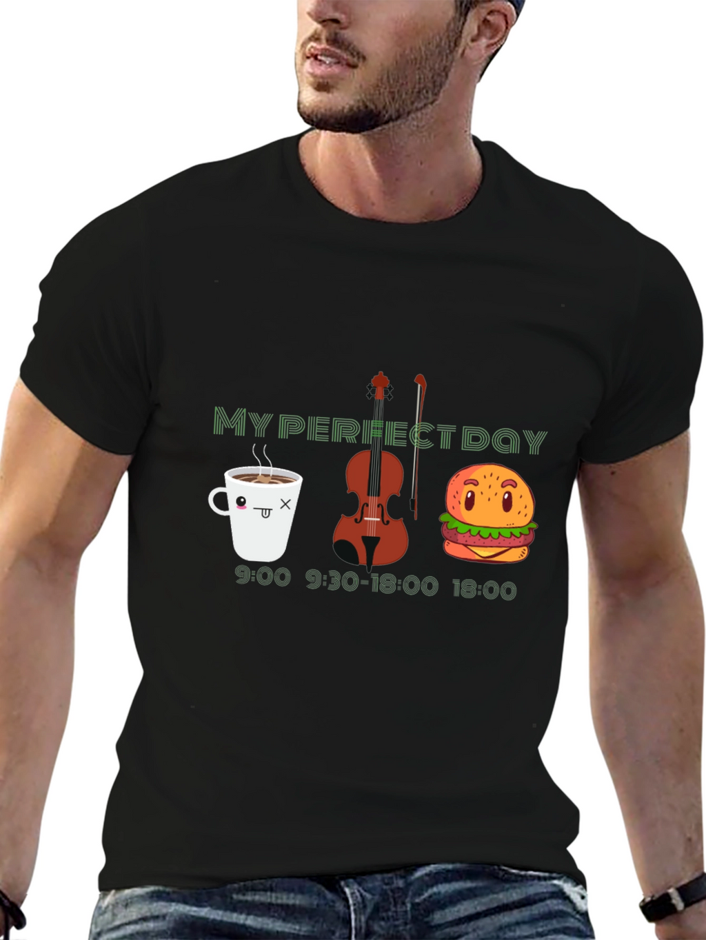 My Perfect Day T-Shirt: Coffee Violin and Burger!