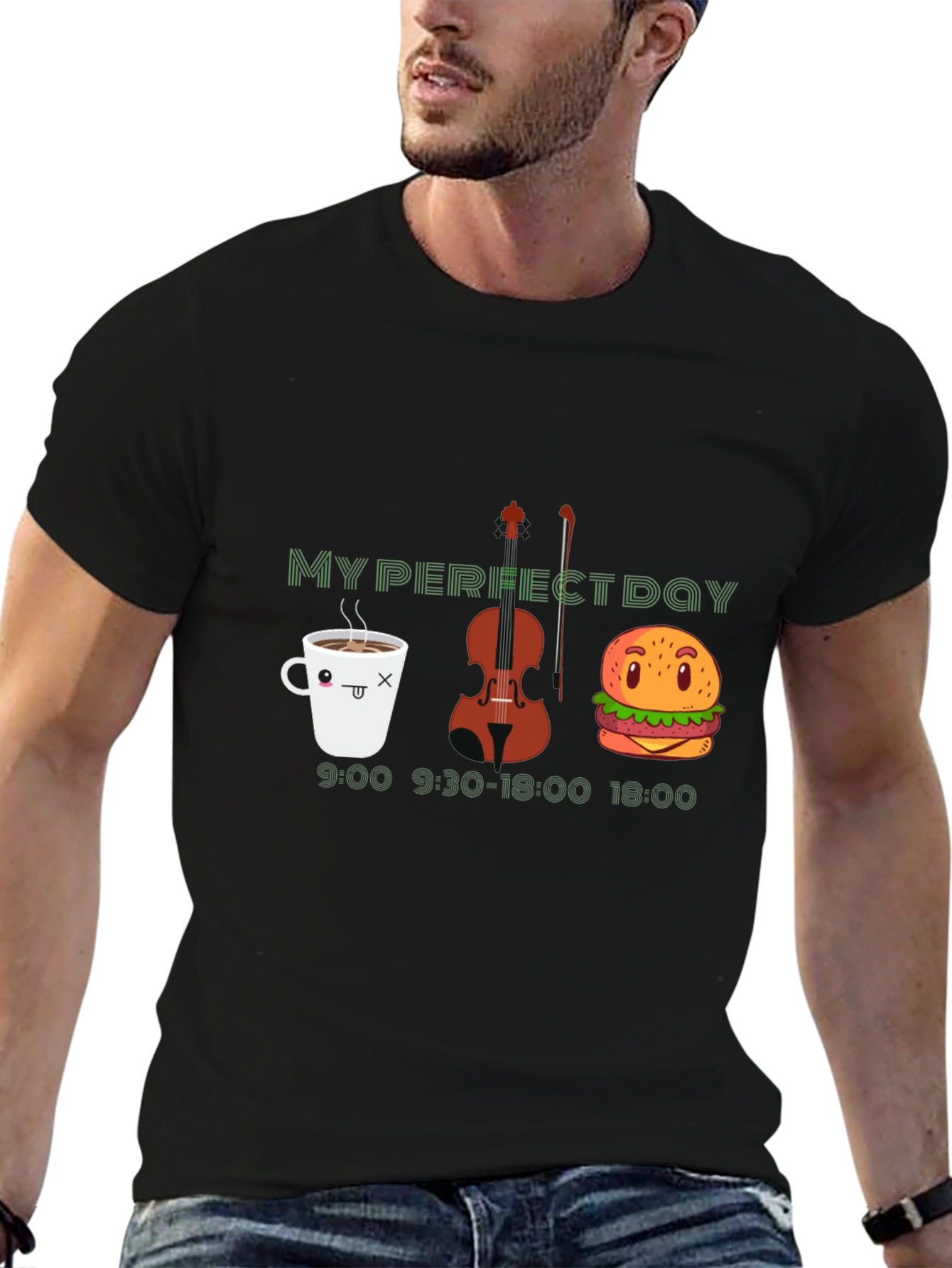 My Perfect Day T-Shirt: Coffee Violin and Burger!