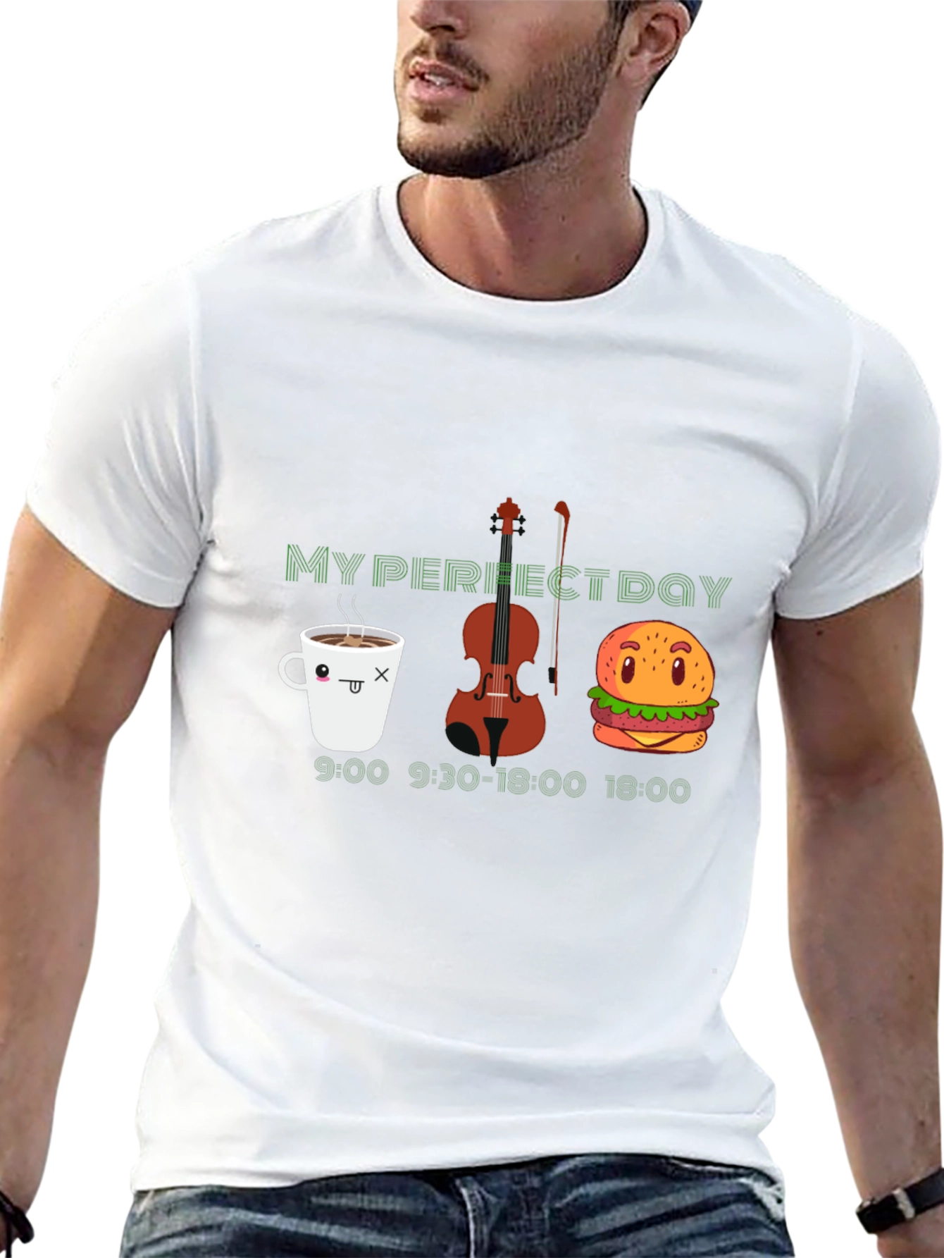 My Perfect Day T-Shirt: Coffee Violin and Burger!