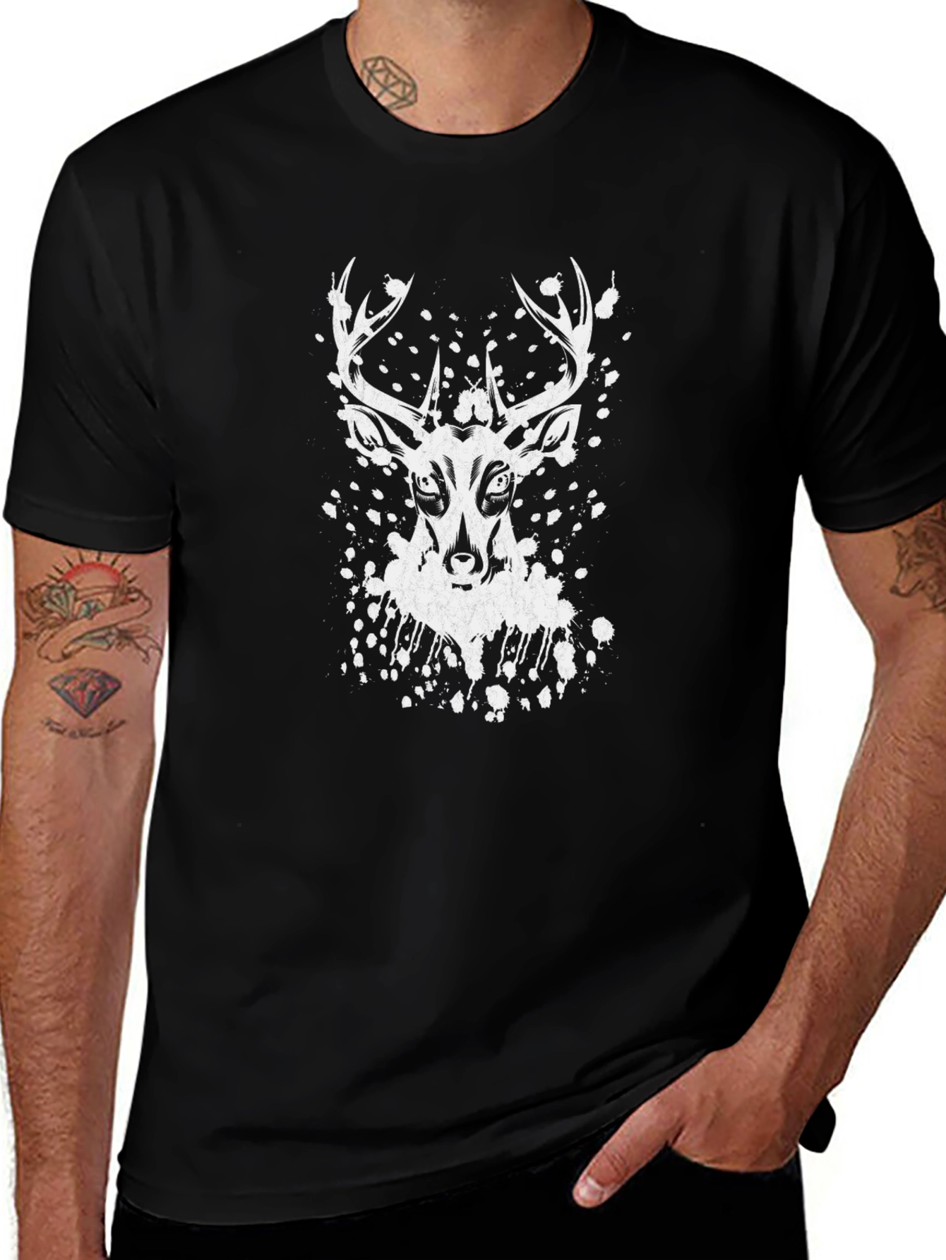 Deer Graphic Print Black T-Shirt