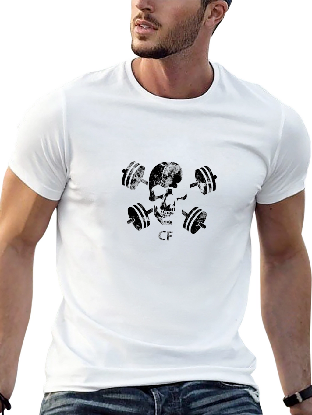 Skull & Dumbbell Graphic T-Shirt - Black