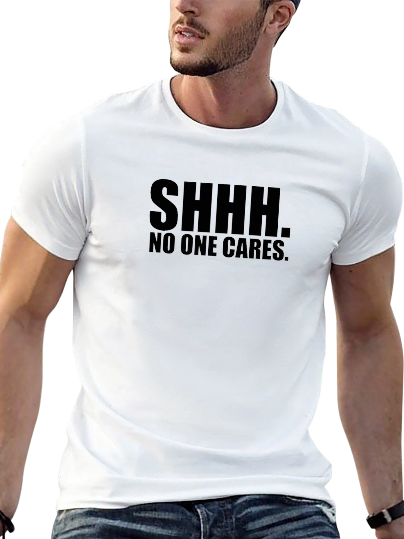 SHHH No One Cares Graphic Print Black T-Shirt
