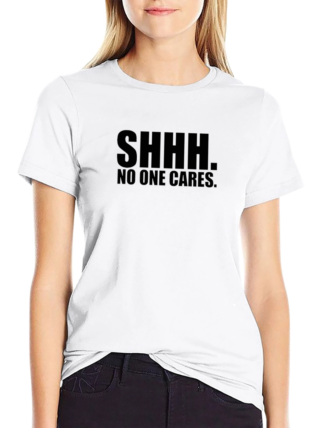 SHHH No One Cares Graphic Print Black T-Shirt