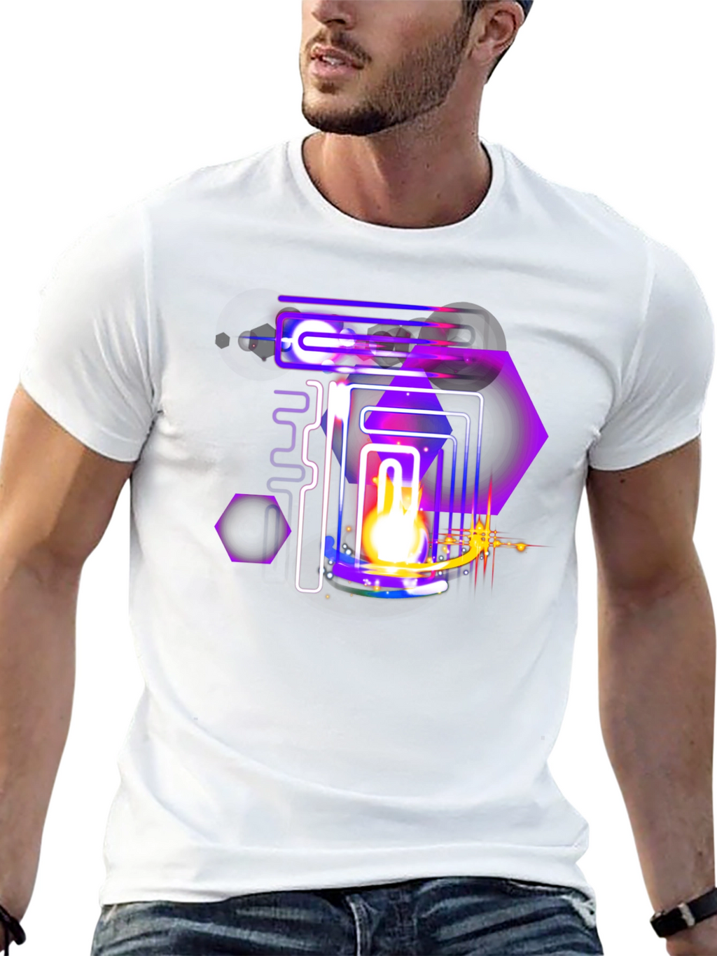 Abstract Neon Graphic Black Tee