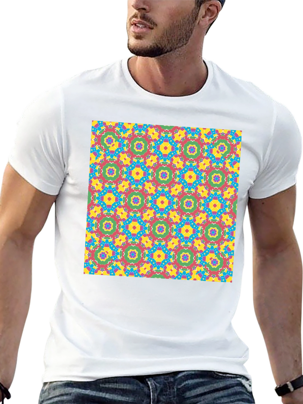 Bold Geometric Pattern Black T-Shirt