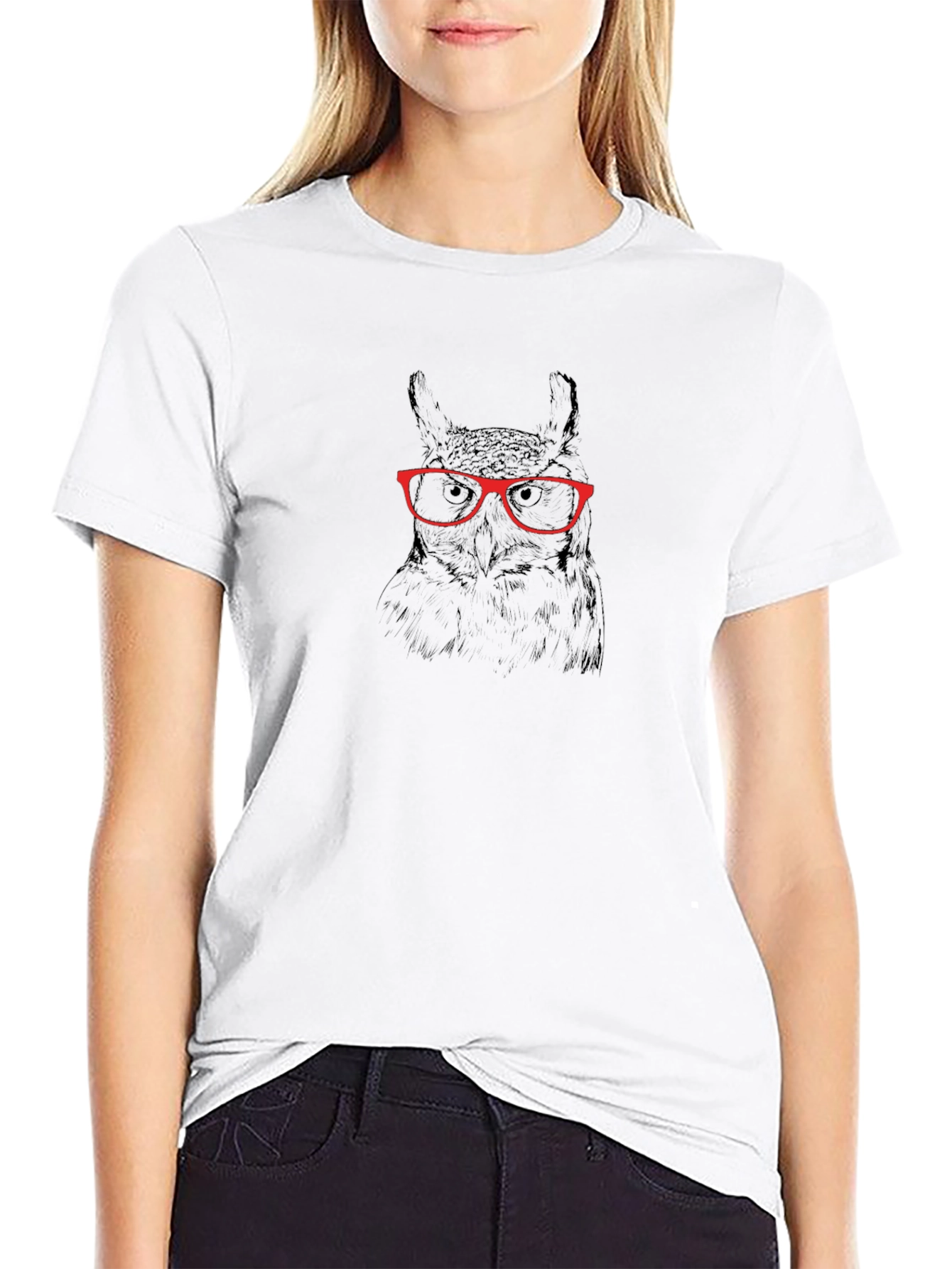 Owl with Glasses Graphic Tee - Black Cotton T-Shirt
