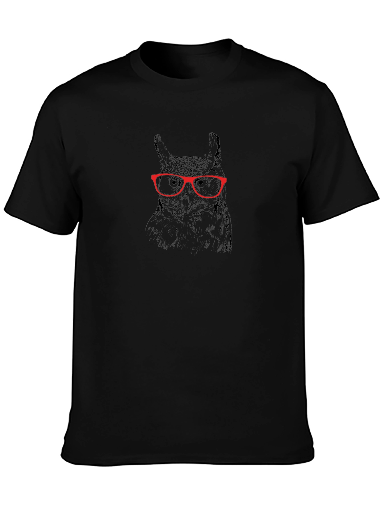 Owl with Glasses Graphic Tee - Black Cotton T-Shirt