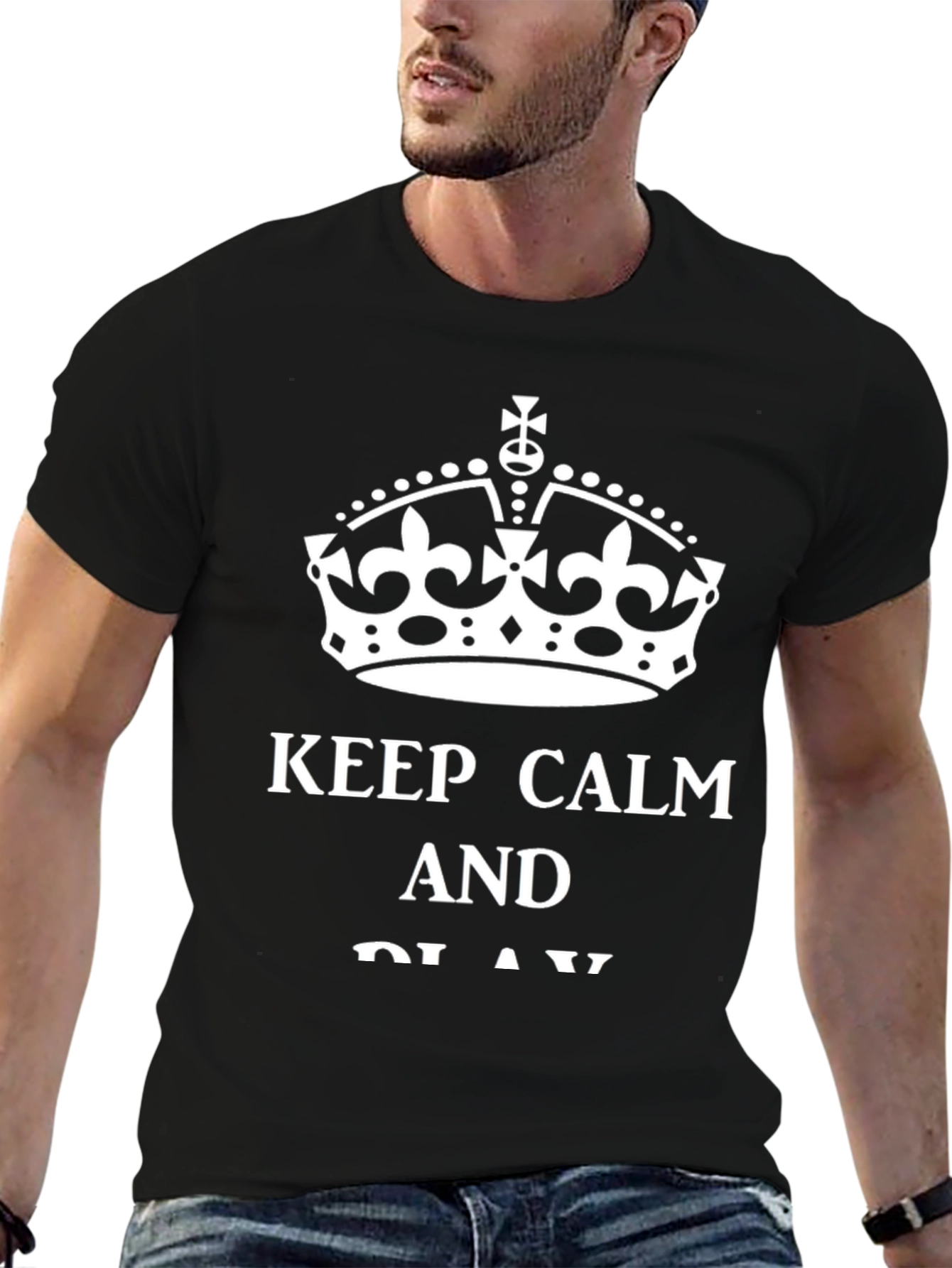 Keep Calm Crown Graphic Tee - Black Cotton T-Shirt