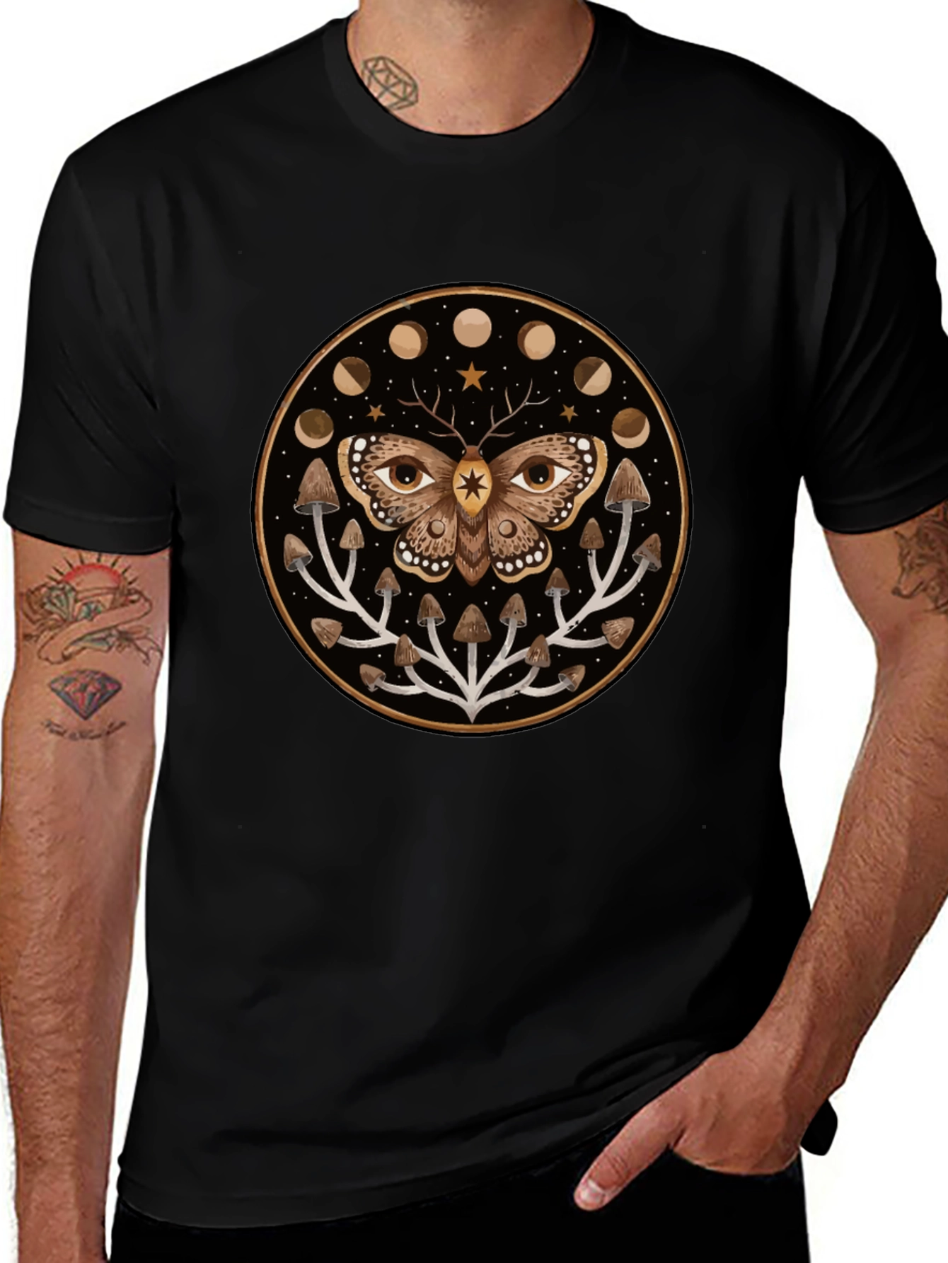 Moth and Mushroom Moon Phases Graphic Tee