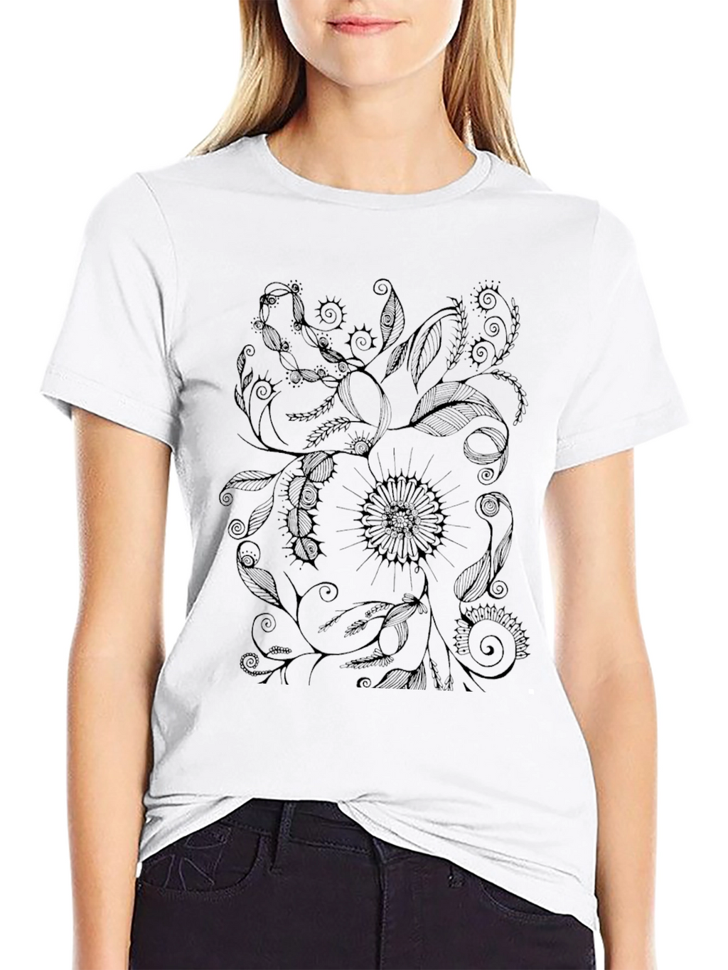 Floral Graphic Black T-Shirt - Unique Design
